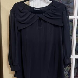 New York & Company Black Ruffled Bib Collar Blouse